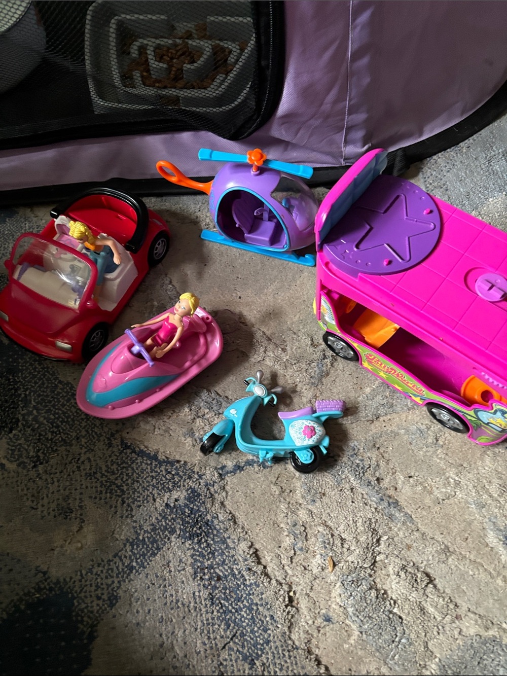 Vintage Polly Pocket Vehicle Playset with Scooter and Jet Ski, convertible , etc